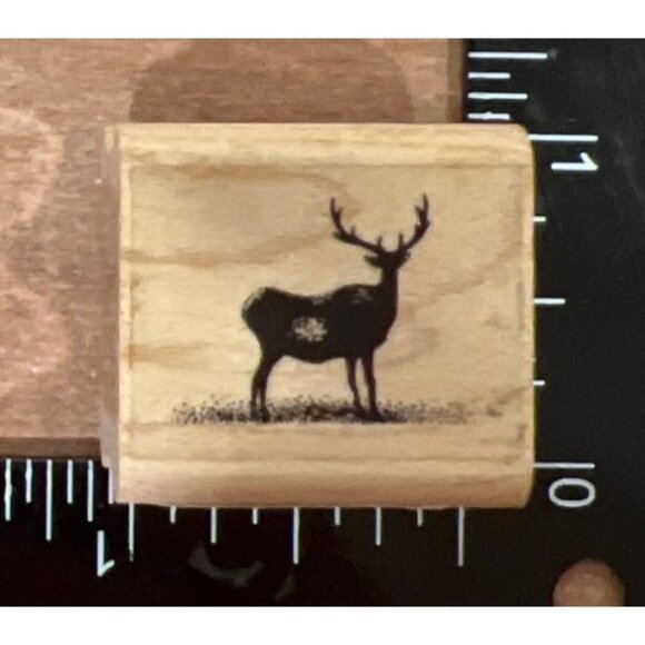 Stampscapes Buck 008A Rubber Stamp Small Wooden Handle Deer Silhouette Design - Picture 1 of 4